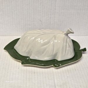 Vintage Carlton Ware Green/White Leaf Butter Dish